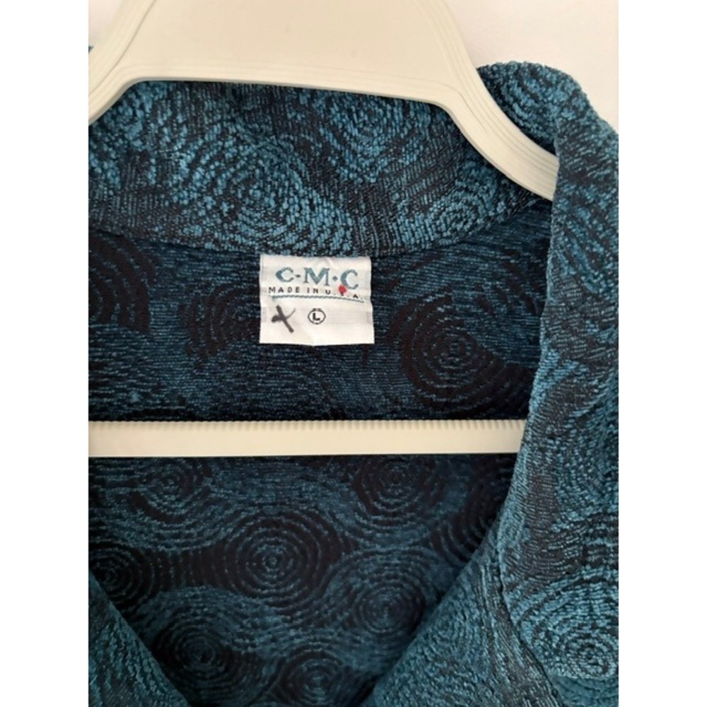 VTG CMC Color Me Cotton Teal Textured Jacquard‎ Blazer Jacket Large Made in USA - Picture 2 of 3